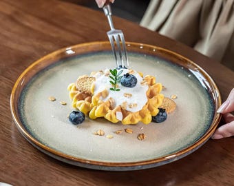 Reactive glaze handmade ceramic plates,Minimalist Dinner Plate, Unique Table Decor for Meals & Food Photography