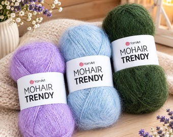 Mohair Trendy Yarn, Fluffy Mohair Blend Skein for Knitting, Soft Chunky Wool Winter Sweaters and Cardigans