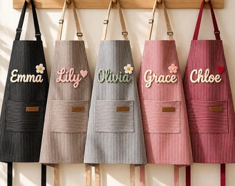 Personalised Kids Apron, Striped Design with Yarn Name, Custom Matching Adult Aprons Sizes ,Children Cooking and Painting Apron