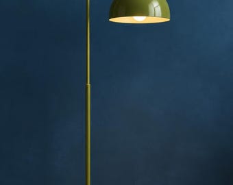 Olive Green Arc Floor Lamp, Modern Dome Shade Standing Light, Mid Century Floor Lamp, Living Room Reading Lamp, Contemporary Home Decor