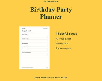 Planificador de fiesta de cumpleaños rellenable en PDF, presupuesto, lista de invitados y lista de verificación para la fiesta.