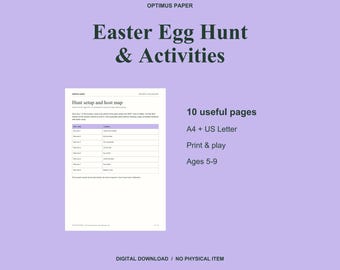 Pistas para la búsqueda de huevos de Pascua en PDF, búsqueda del tesoro en interiores y actividades de primavera, para niños de 5 a 9 años.