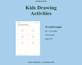 Fichas de dibujo para niños en PDF, actividades creativas con formas y sugerencias para dibujar, para edades de 5 a 9 años.