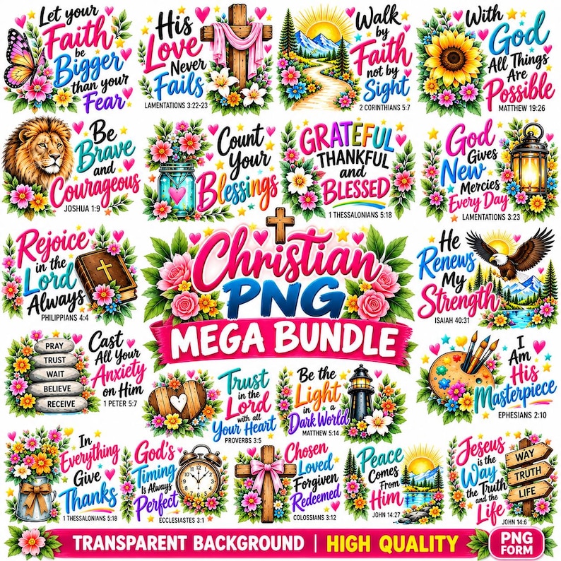 Christian PNG Mega Bundle, Jesus, Bible Verses, Faith Designs (digital ...