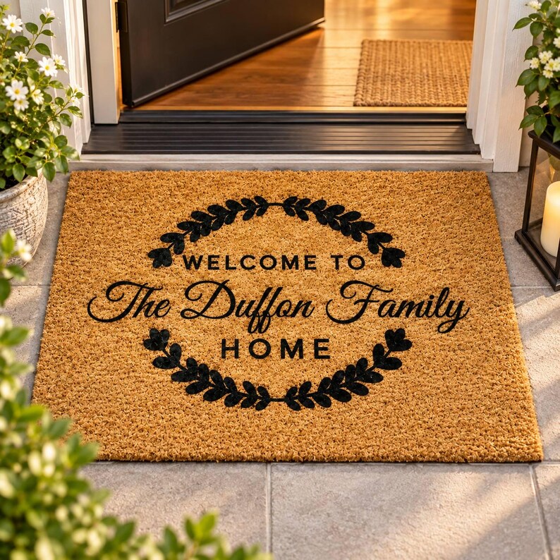 Block Lettering Classy Personalized Family Doormat, Custom Last Name Welcome Mat, Housewarming ...