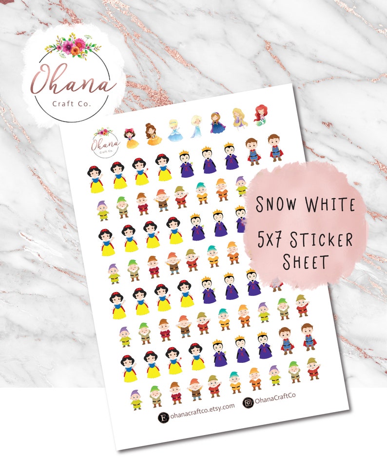 Snow White Planner Stickers Magically Inspired Life Planner EC Erin Condren Happy Disc Ring Pocket Personal Journal image 1