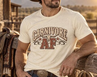 Carnivore AF T-Shirt | Western Longhorn Skull, Rustic Rodeo Typography
