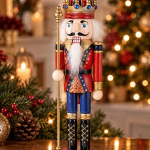 Christmas Nutcracker Figurine, 30 cm Wooden Soldier, Holiday Mantel Decor