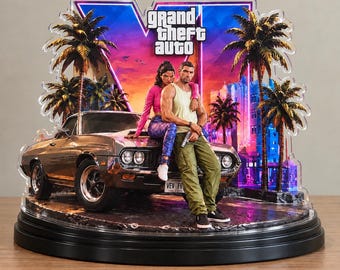 GTA VI Acrylic Display – Vice City Gaming Decor, Collectible Desk Ornament