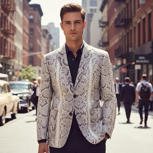 Men's Snakeskin Leather Jacket – Handmade Slim Fit Python Pattern Blazer
