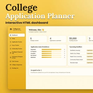 Student College Application Tracker | Interactive HTML App/Dashboard | Student Planner Tool | User-Friendly
