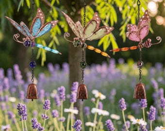 Glow in the Dark Dragonfly Wind Chime Rustic Metal Garden Bell Fairy Garden Outdoor Decor