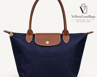 Longchamp Navy Blue Nylon Tote Bag – Large Lightweight Foldable Leather Trim Everyday Carry Bag