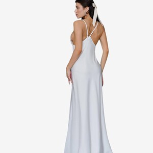 White Satin Slip Dress, Spaghetti Strap Maxi Wedding Gown