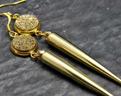 Gold Druzy earrings, made with Gold Druzy Geode beads and a very light golden spike