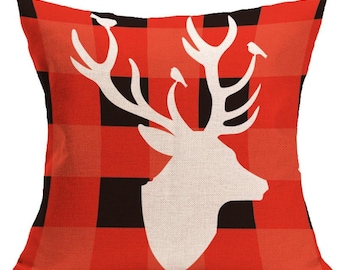 Deer pillows | Etsy Deer Head Pillow Cover Red and Black
