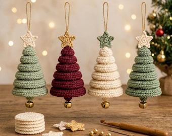 Crochet Christmas Tree Ornament Pattern PDF | Stacked Xmas Decor | 4 Designs Advanced Beginner