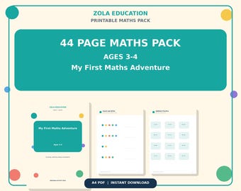 Ma première aventure mathématique, 3-4 ans, pack d'activités de 44 pages (téléchargement PDF)