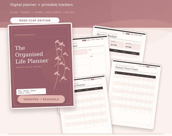 Agenda numérique non daté | Rose & Clay | 35 pages PDF avec liens hypertextes, fichiers SVG modifiables et outils de suivi Excel