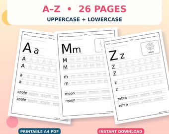 Fiches d'écriture de l'alphabet A–Z – 26 pages d'exercices d'écriture (téléchargement PDF)