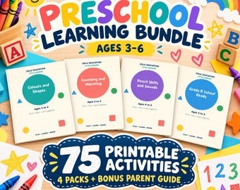 Ensemble d'activités d'apprentissage préscolaire (3-6 ans) | 75 activités imprimables | Préparation à l'école primaire (PDF)