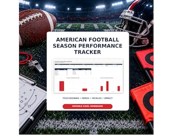 Modèle Excel de suivi de saison de football américain : statistiques des joueurs, tableau des scores, entraîneur.