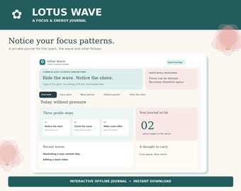 Journal de concentration Lotus Wave | Suivi d'énergie adapté aux personnes atteintes de TDAH (Téléchargement HTML)