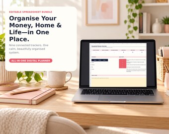 Modèle de tableur tout-en-un pour organiser sa vie : budget, factures, repas, tâches ménagères (téléchargement numérique)