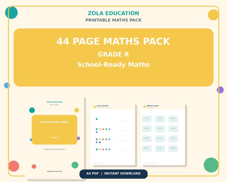Grade Math Printable Grade R Maths Activity Pack, 44-page Printable Worksheets (PDF Download ...
