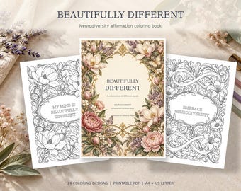 Neurodiversity Affirmation Coloring Book, Botanical Designs, Printable PDF (A4 + US Letter)