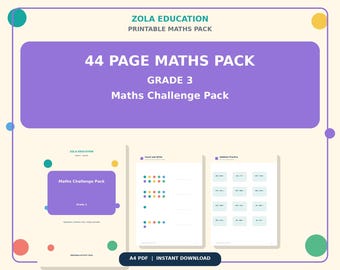 Pack de défis mathématiques de 3e année, activité d'enseignement à domicile de 44 pages (téléchargement PDF)