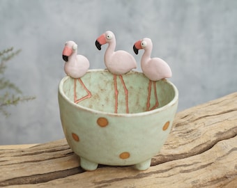 Flamingo ceramic plant pot , cactus , Flamingo planter, succulent pots handmade,animal planter with succulent,