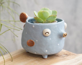 Puffer , blowfish ,Plant Pot, Ceramic handmade