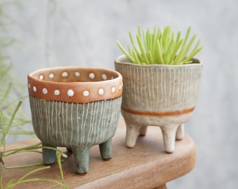 Planter polka dot SET OF 2 , Handmade ceramic planters , spot