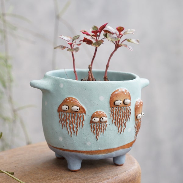 Jellyfish planter ,Fish plant pot, handmade ceramic , cactus