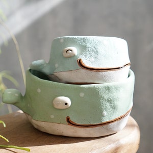 Little whale ceramic Plant Pots, Set of 2