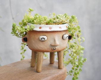 Succulente potten Keramische plantenbak Gezicht, hoed, snor, stip