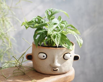 Planter with drainage ,succulent Pots ,Ceramic Planter Face,face planter,plant pot unique