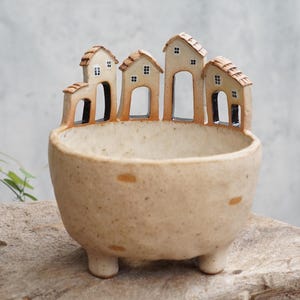 Plant pot with a house,two tone,cactus,ceramics,pottery,handmade