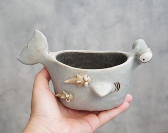 Hammerhead shark plant Pot,animal planter with succulent,succulent pots handmade