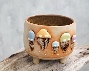 Jellyfish planter ,Fish plant pot, handmade ceramic , cactus
