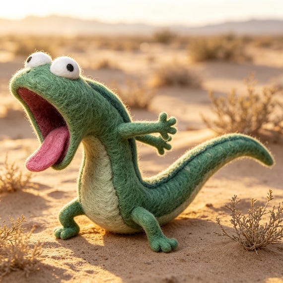 Needle Felted Funny Lizard Figurine | Screaming Gecko Desk Toy | Quirky Gift for Reptile Lovers | Handmade Miniature Woo