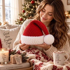 Crochet Santa Hat Pattern, Adult Size PDF with Floppy Crown