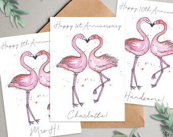 custom anniversary card, flamingo gift for her, WLW, sentimental cards, our wedding anniversary, for gay husband, life partner, subtle gay