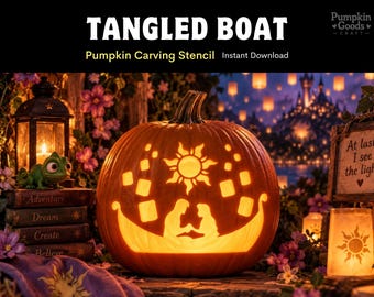 Molde para esculpir abóbora inspirado em Enrolados: Modelo para esculpir o barco da Rapunzel para o Halloween (Download instantâneo)