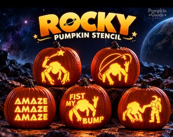 Molde para esculpir abóbora inspirado em Rocky, modelo de abóbora alienígena do Projeto Hail Mary, molde fofo de ficção científica para o Halloween, PDF para download instantâneo e impressão