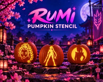 Moldes para esculpir abóboras inspirados em Rumi, padrões de abóbora inspirados em caçadores de demônios do K-Pop, 3 designs para imprimir, download instantâneo.