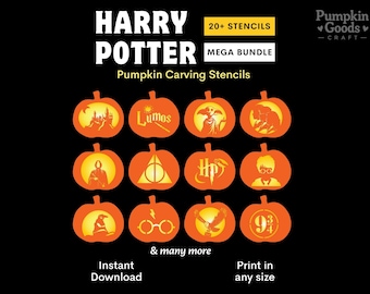 Pacote de Moldes para Esculpir Abóboras de Harry Potter: Mais de 20 Moldes de Abóboras de Halloween da Escola de Magia (Download Instantâneo)