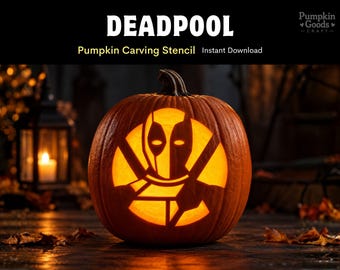 Molde para abóbora do Deadpool, padrão para esculpir abóbora de super-herói, molde de personagem de quadrinhos para o Halloween, PDF para imprimir, download instantâneo