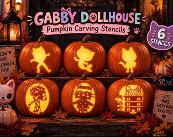Molde para esculpir abóboras em casa de bonecas Gabby: Modelos de moldes para esculpir abóboras no Halloween (Download digital)